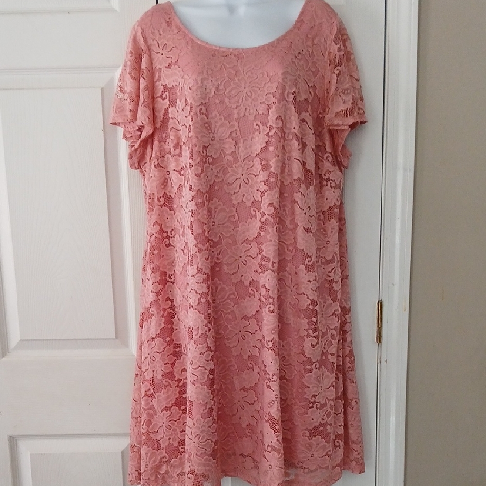 Lane Bryant Elegant short sleeve light mauve Lace Dress Sz 18/20 NWOT